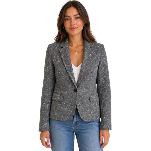 Abercrombie & Fitch Jackets & Blazers - Abercrombie & Fitch Gray Tweed One-Button Blazer Women Size 4 Single Vent Jacket